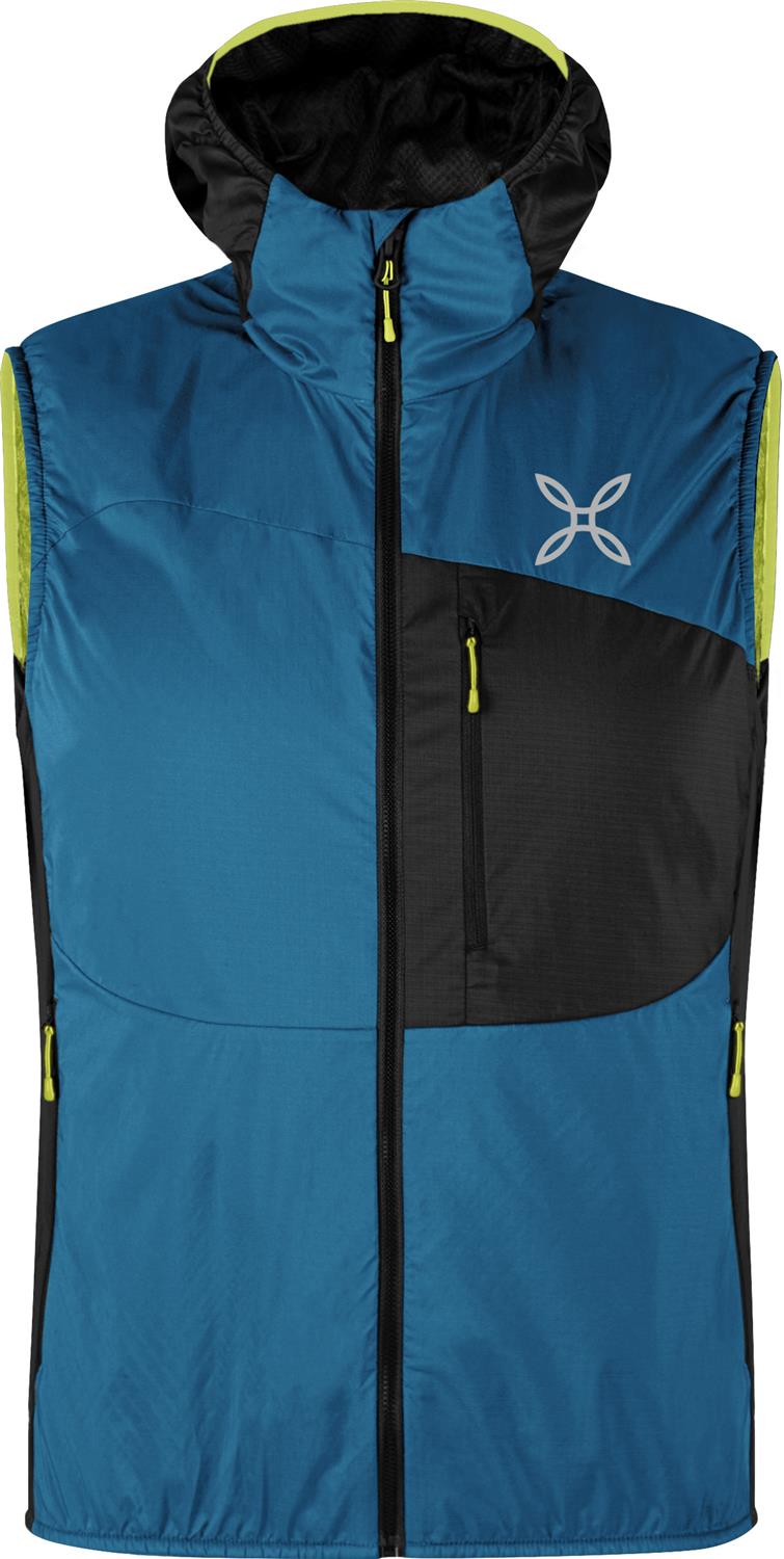 Montura - TRACCIA OCTA HOODED VEST — STEEL BLUE/SUNNY LIME — Vista frontale 1