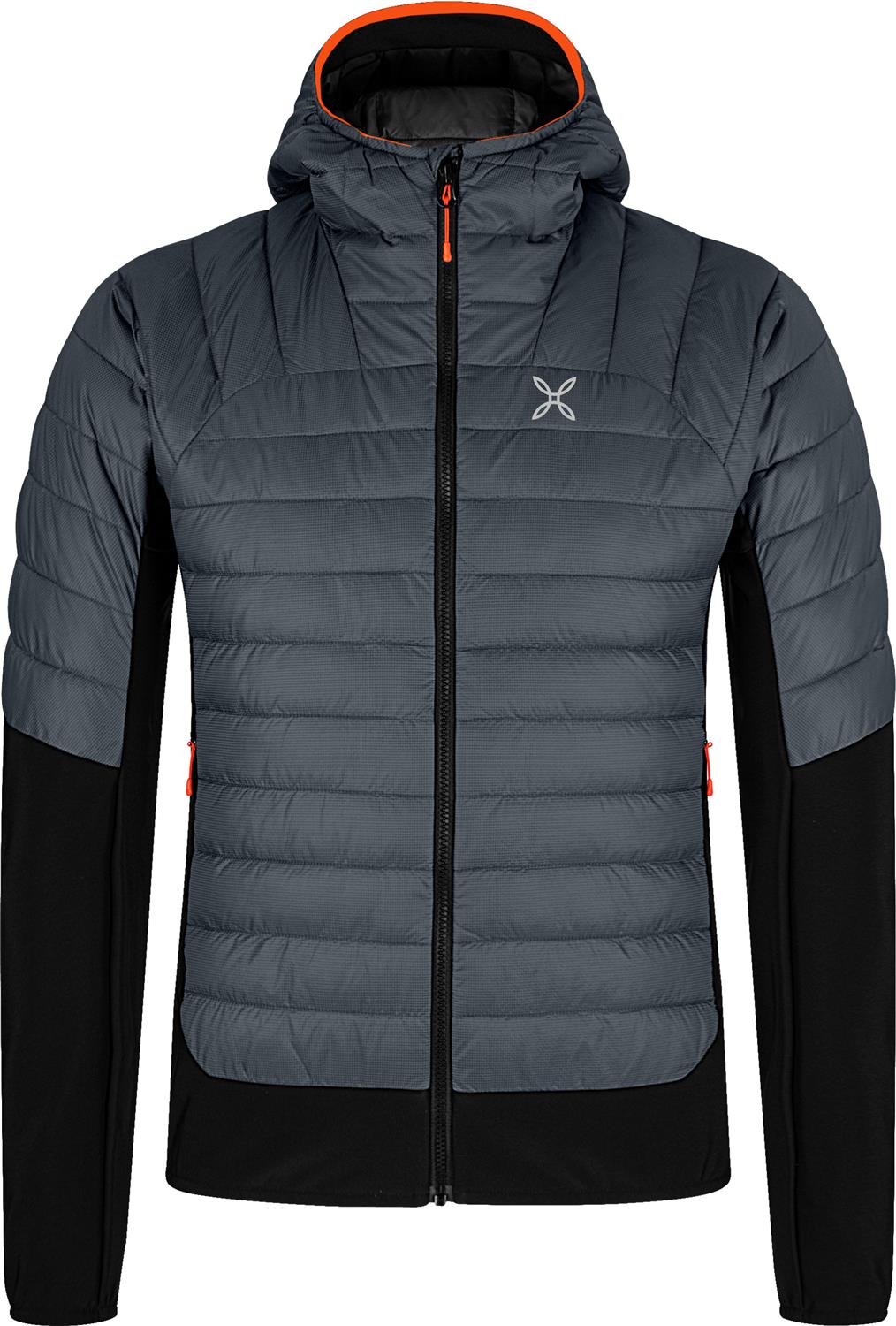Montura - PEAK HYBRID HOODED JACKET — PIOMBO/ORANGE — Vista frontale 1