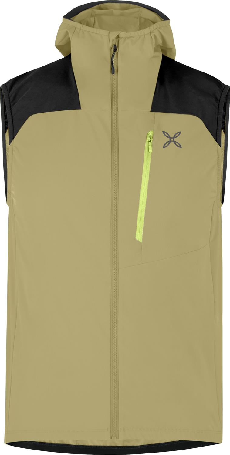 Montura - RISE HOODED VEST — DESERT BEIGE/SUNNY LIME — Vista frontale 1