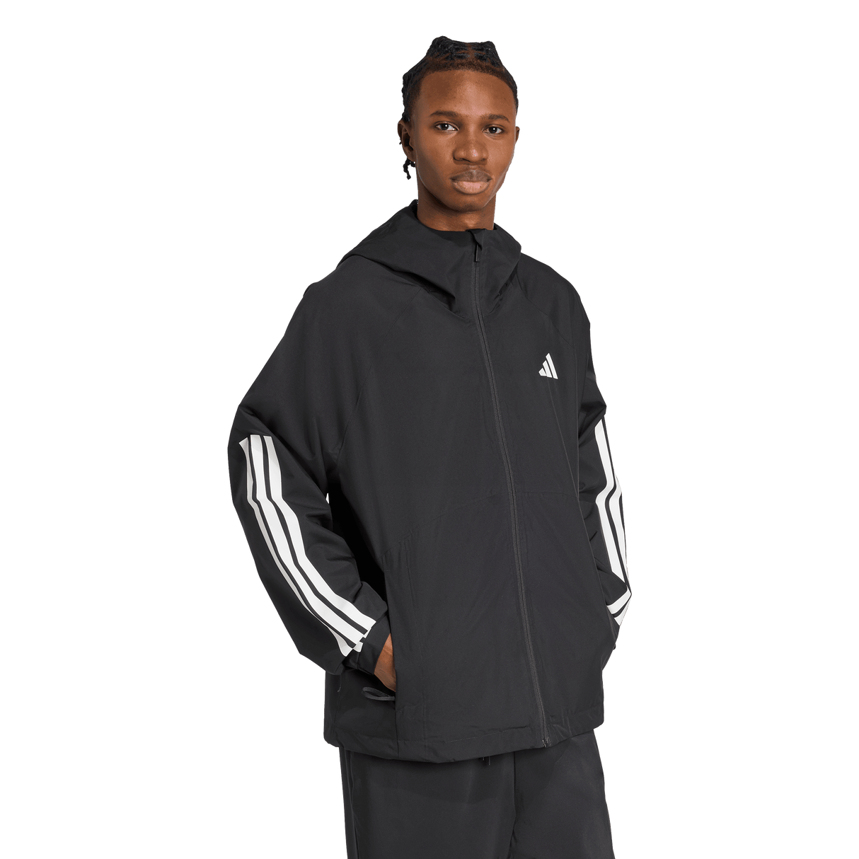 ADIDAS - Essentials CLIMAPROOF 3 Stripes Hooded Jackets - Uomo - Black - image 4