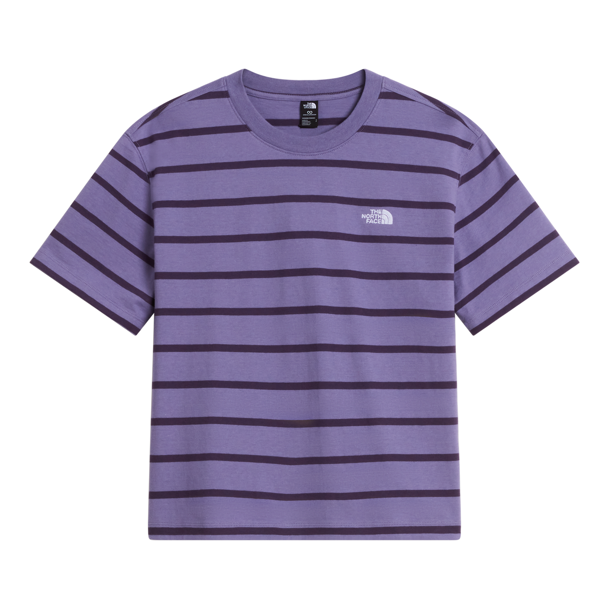 The North Face - Vista Stripe Short Sleeve Tee Grounded Plum da donna - SHFRSNTG/VNMYLW - vista principale