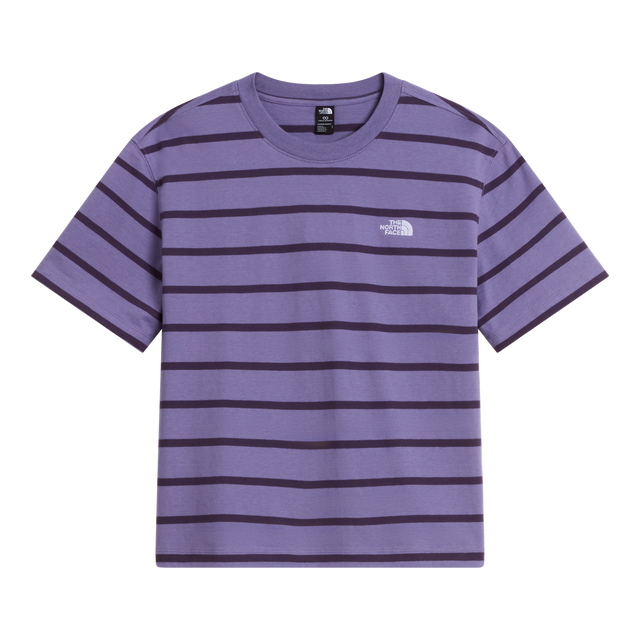 The North Face - Vista Stripe Short Sleeve Tee Grounded Plum da donna - SHFRSNTG/VNMYLW - vista principale