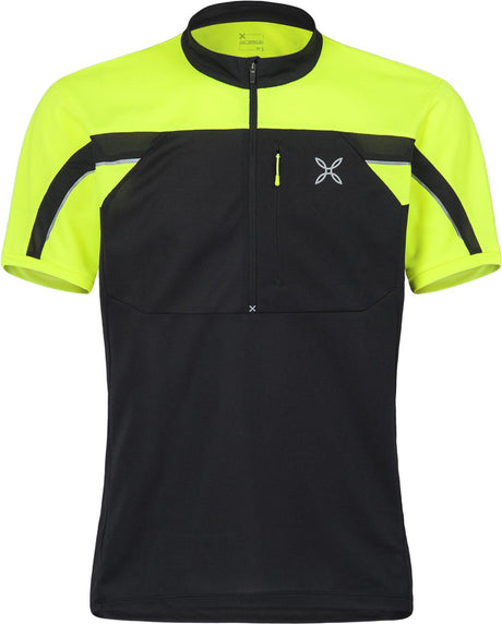 Montura - HIGH ZIP 2 T-SHIRT — BLACK/GIALLO FLUO — Vista frontale 1