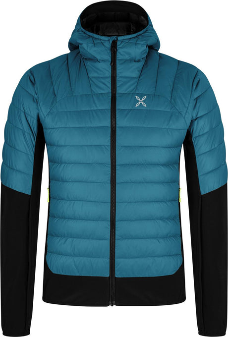 Montura - PEAK HYBRID HOODED JACKET — STEEL BLUE/SUNNY LIME — Vista frontale 1
