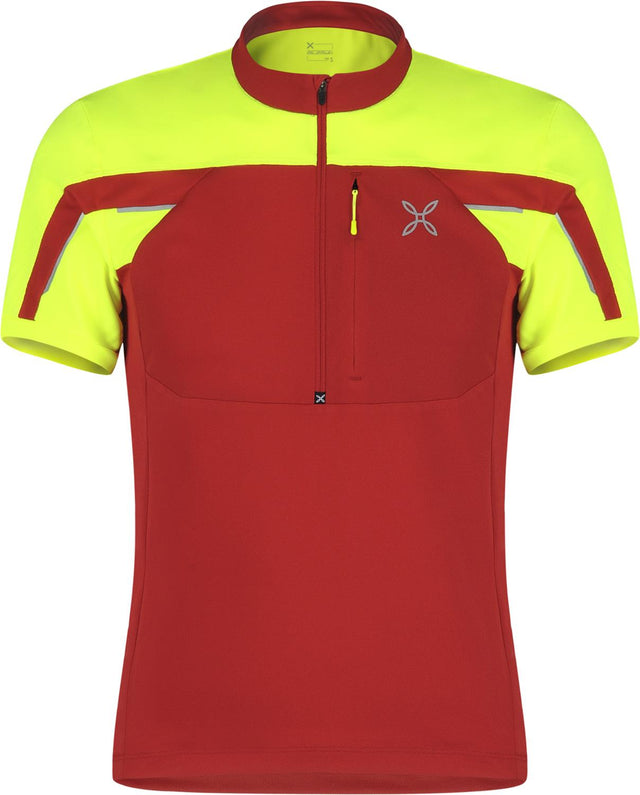 Montura - HIGH ZIP 2 T-SHIRT — ROSSO/GIALLO FLUO — Vista frontale 1